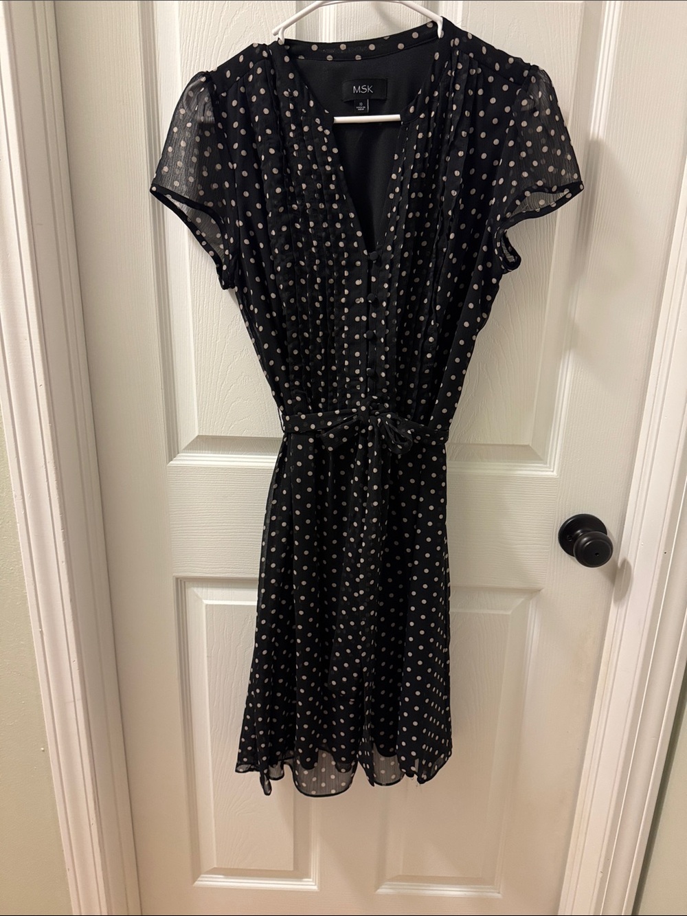 MSK Black Polka Dot Tie-Waist Midi Dress